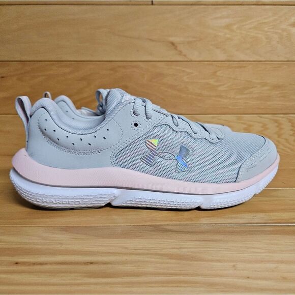 Under Armour Assert 10 Youth Girls Grey Pink Sneaker Shoe - Picture 1 of 11